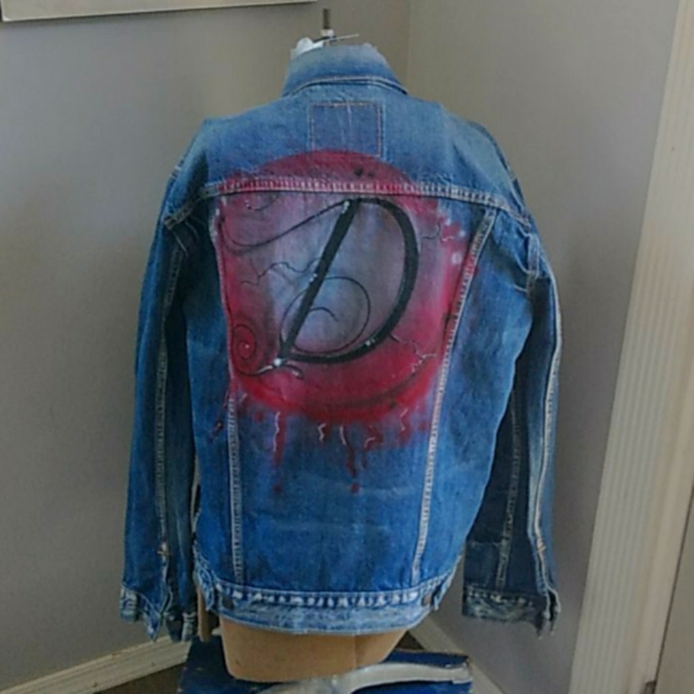 VINTAGE 2000 LEVIS HAND PAINTED JEAN JACKET MENS L
